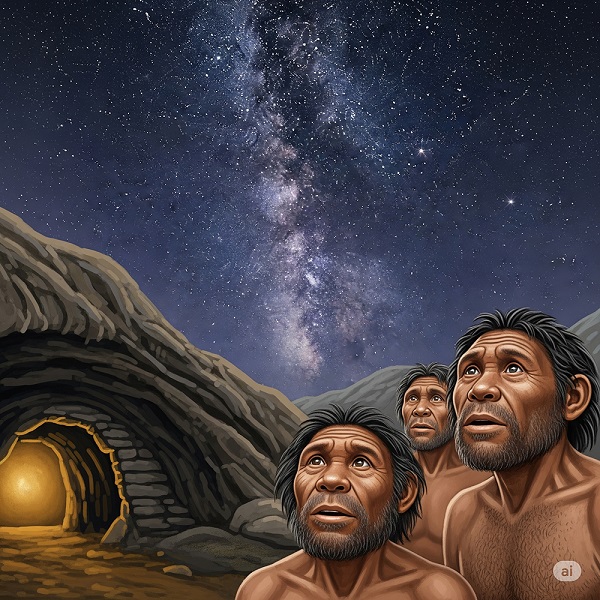 Frühmenschen betrachten den Sternenhimmel